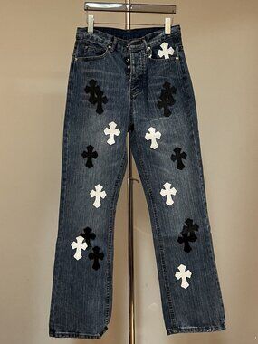 Chrome Hearts Blue and Black Straight Jeans